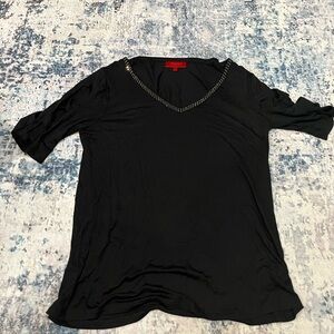 Black V-Neck Women Top Jennifer Lopez size large NWT embellished neckline